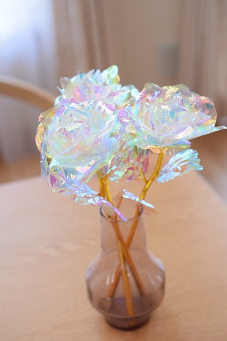 one of the flashier 100 yen store luxury items includes this aurora rose 