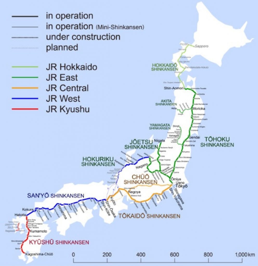 Map of bullet train lines in Japan