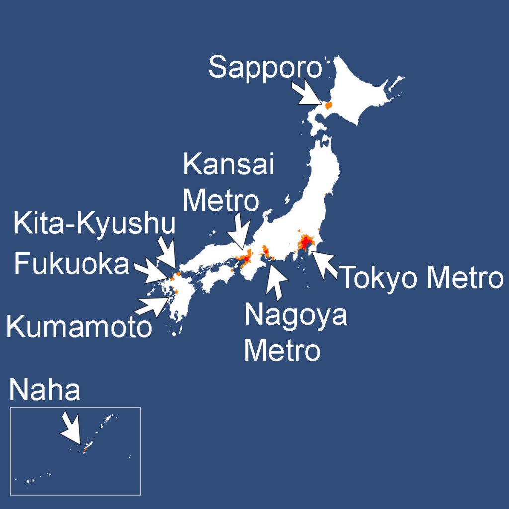 Map of where 50% of Japan's population lives